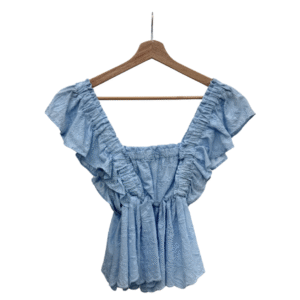 Top volantes ojalillo azul