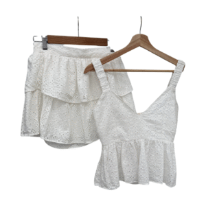 Set falda y top tiras blanco ojalillo